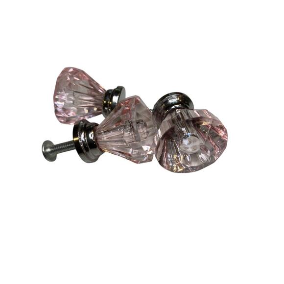 Set of 3 Pink and Silvertone Crystal Knobs Drawer Pulls 25mm 1" New - Picture 3 of 7